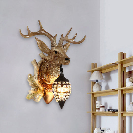 Metal Deer Wall Sconce With Crystal Mesh Cone Shade - Traditional Light