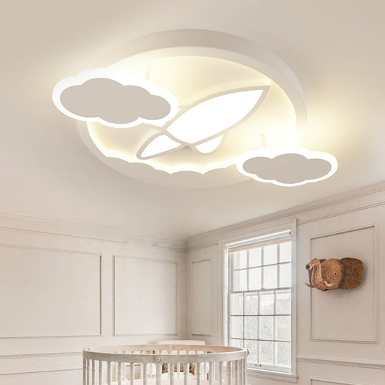Cartoon White Led Ceiling Mount Light Cloud Deco For Kids Bedroom / Warm Rocket