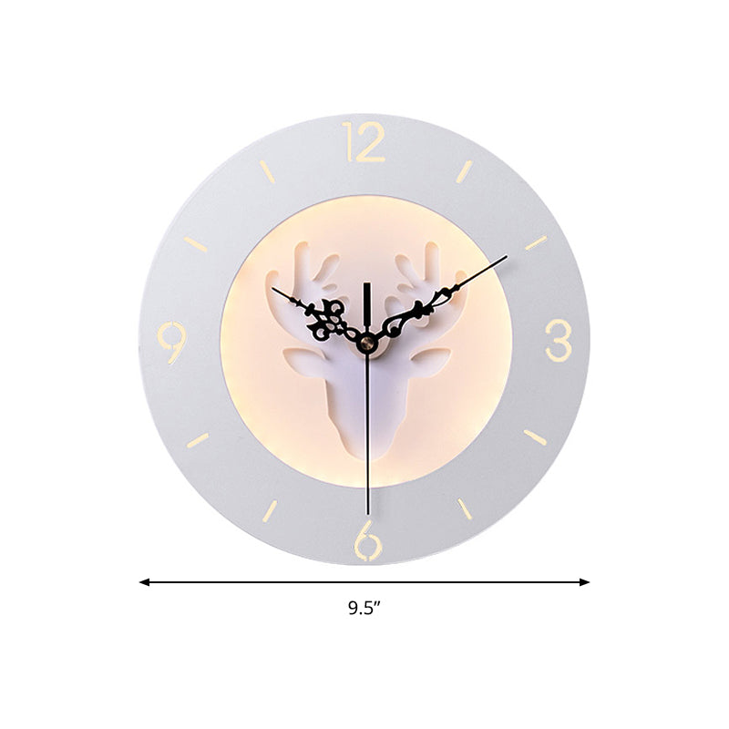 Modern Acrylic Antlers Wall Light With Led Clock - White For Office Or Bedroom