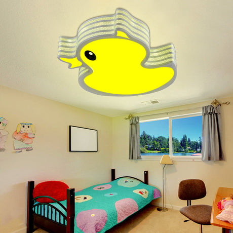 Art Deco Led Ceiling Light: Duck Nursing Room Flush Mount Fixture In Yellow / White