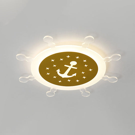Seaside Anchor Ceiling Light In Yellow For Bedroom - Acrylic Flush Mount Fixture / 18 Warm