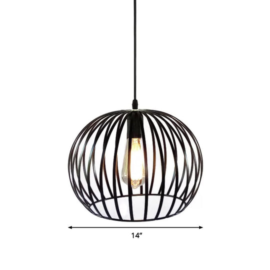 Industrial Metal Pendant Light In Satin Black - 12’/14’ Wide Globe Cage 1 Bulb Perfect For