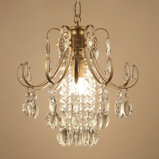 Sleek Crystal Strand Hanging Ceiling Light - Black/Gold Finish