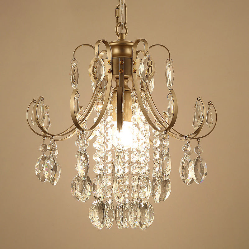 Sleek Crystal Strand Hanging Ceiling Light - Bent Arm Suspension Black/Gold Finish