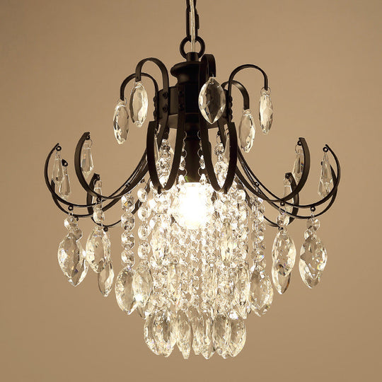 Sleek Crystal Strand Hanging Ceiling Light - Bent Arm Suspension Black/Gold Finish