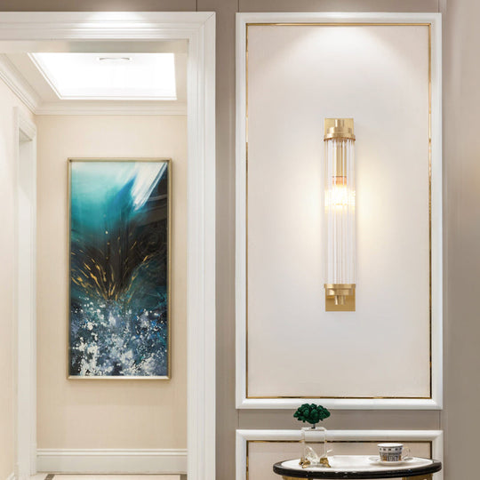 Contemporary Led Crystal Wall Light Fixture For Living Room With Clear Cylinder Pipes