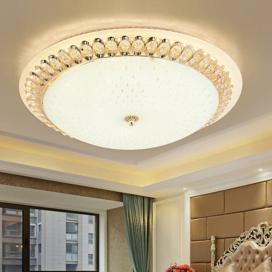 Modernist Led White Ceiling Mount With Clear Crystal Decoration - Dome Glass Flush Lamp In