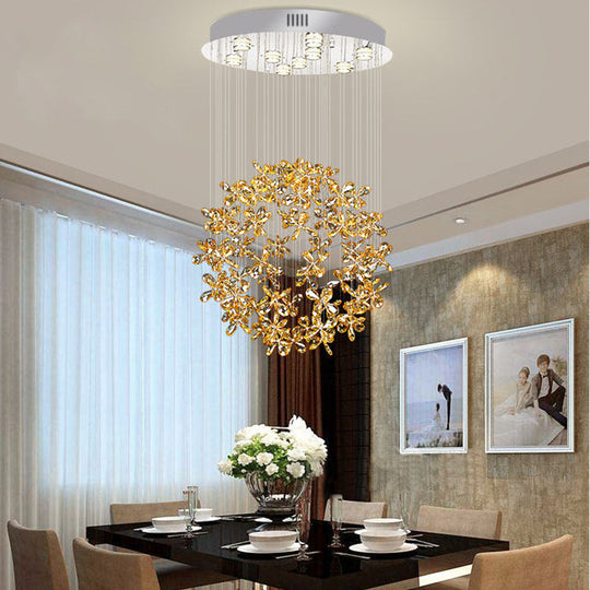 Modern Clear Crystal Sphere Flush Light - 16’/19.5’ W Nickel Ceiling Fixture With 9 Lights