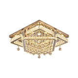 Square Crystal Led Ceiling Flush Mount Light Warm/White 18’/23.5’ Width