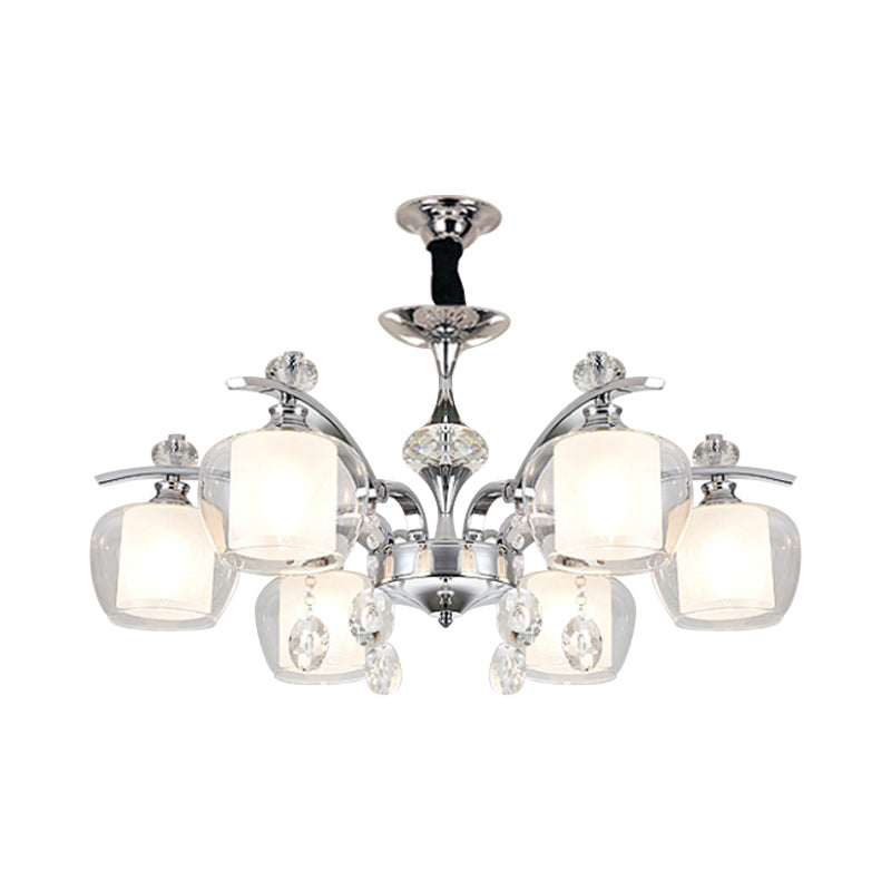 Global Clear Glass Chrome Chandelier With Crystal Strands - 6-Light Down Lighting Lamp