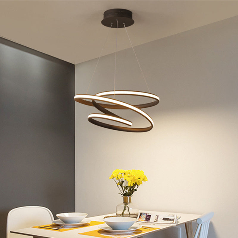 Simplistic Iron Circle Drop Lamp Led Chandelier In Coffee With Warm/White Light