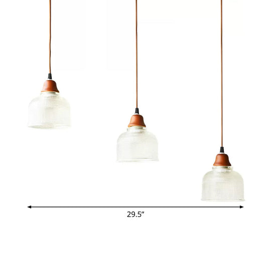Modern Red Brown Glass Island Pendant Light - 3 Prismatic Heads Conical/Round Suspension