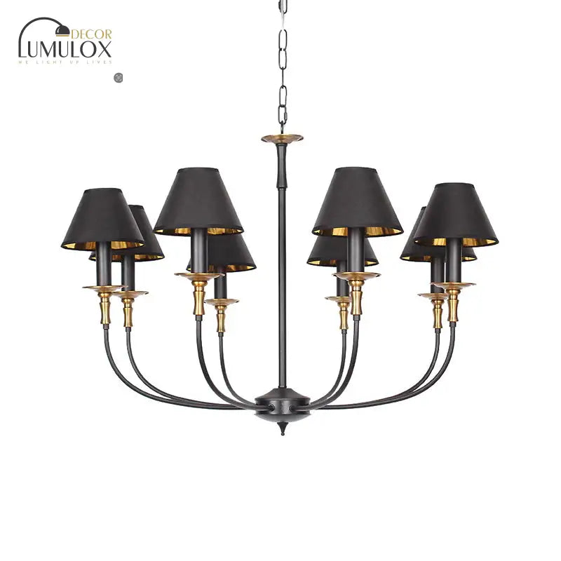 Traditional Cone Shape Chandelier 3/4/6-Head Fabric Hanging Pendant In Black/Chrome With Swooping