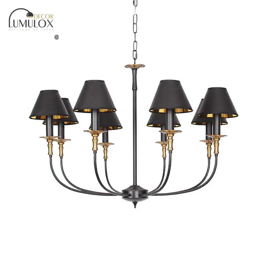 Traditional Cone Shape Chandelier 3/4/6-Head Fabric Hanging Pendant In Black/Chrome With Swooping