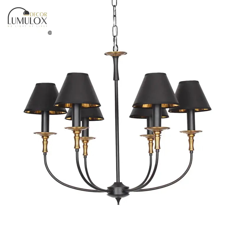 Traditional Cone Shape Chandelier 3/4/6-Head Fabric Hanging Pendant In Black/Chrome With Swooping