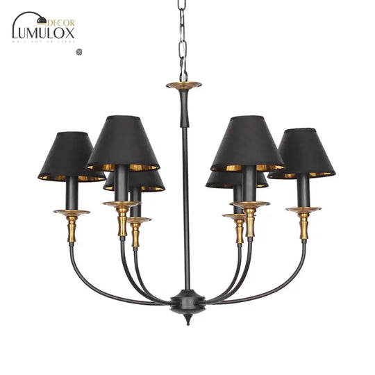 Traditional Cone Shape Chandelier 3/4/6-Head Fabric Hanging Pendant In Black/Chrome With Swooping