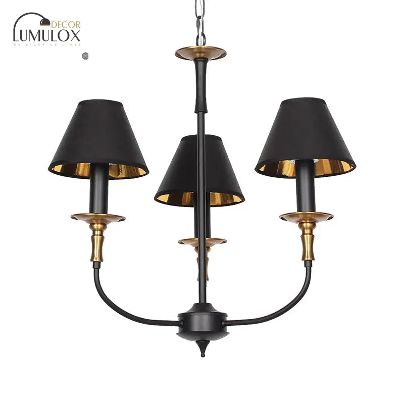 Traditional Cone Shape Chandelier 3/4/6-Head Fabric Hanging Pendant In Black/Chrome With Swooping