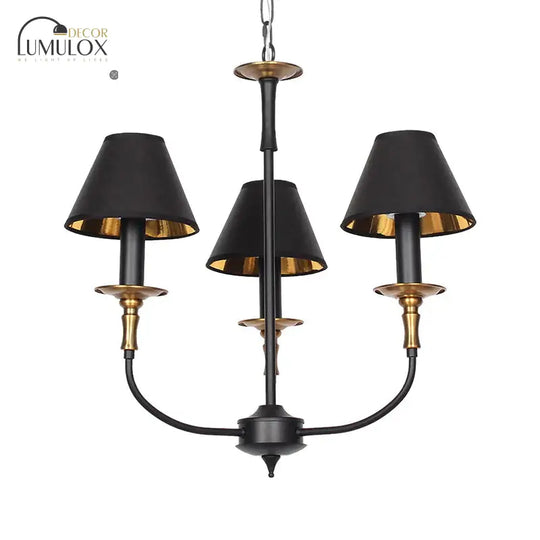 Traditional Cone Shape Chandelier 3/4/6-Head Fabric Hanging Pendant In Black/Chrome With Swooping