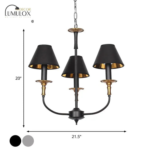 Traditional Cone Shape Chandelier 3/4/6-Head Fabric Hanging Pendant In Black/Chrome With Swooping