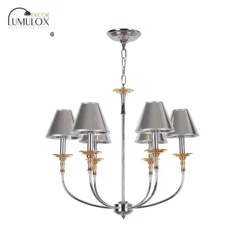 Traditional Cone Shape Chandelier 3/4/6-Head Fabric Hanging Pendant In Black/Chrome With Swooping