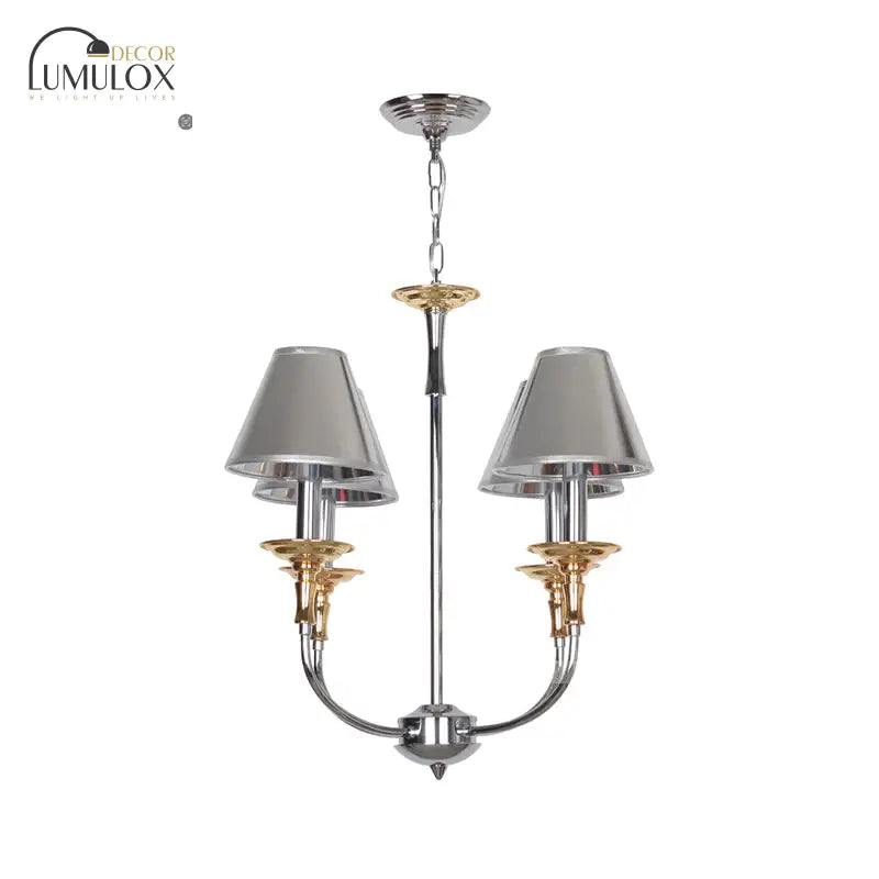 Traditional Cone Shape Chandelier 3/4/6-Head Fabric Hanging Pendant In Black/Chrome With Swooping