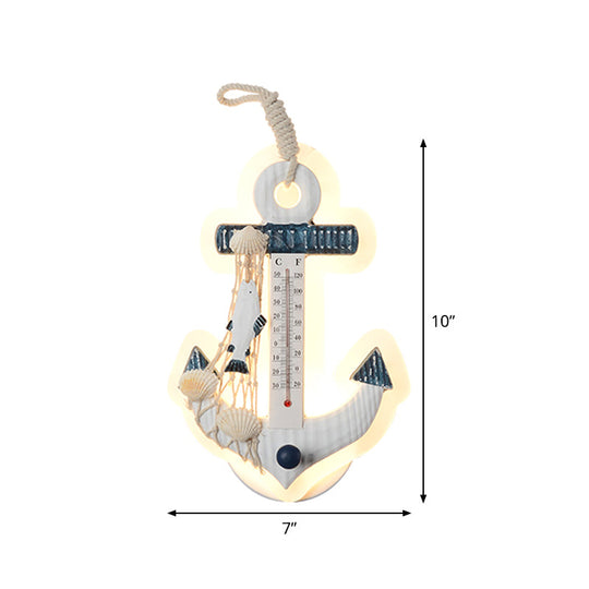 White Resin Led Anchor Wall Sconce For Kids With Fishing Net Deco