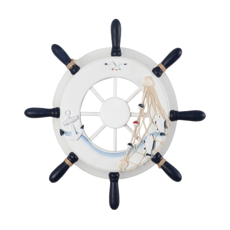 Coastal Led White/Blue Wall Mount Lamp: Rudder Resin Lighting With Round Acrylic Shade In Warm/White