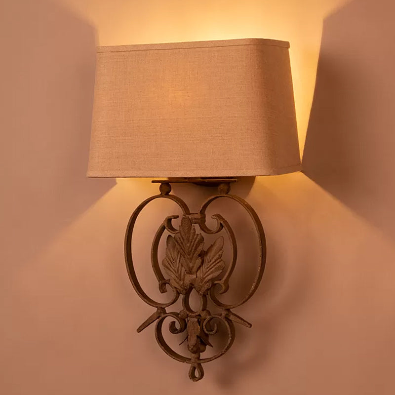 Rustic Maple Leaf Wall Sconce With Fabric Shade - White 1 Head Lamp Fixture