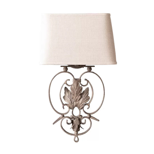 Rustic Maple Leaf Wall Sconce With Fabric Shade - White 1 Head Lamp Fixture