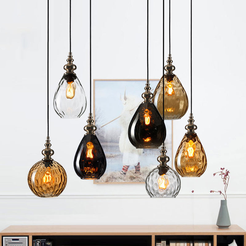 Vintage Raindrop Glass Pendant Lamp With Amber/Clear/Smoke Grey Shades And Flexible Arm