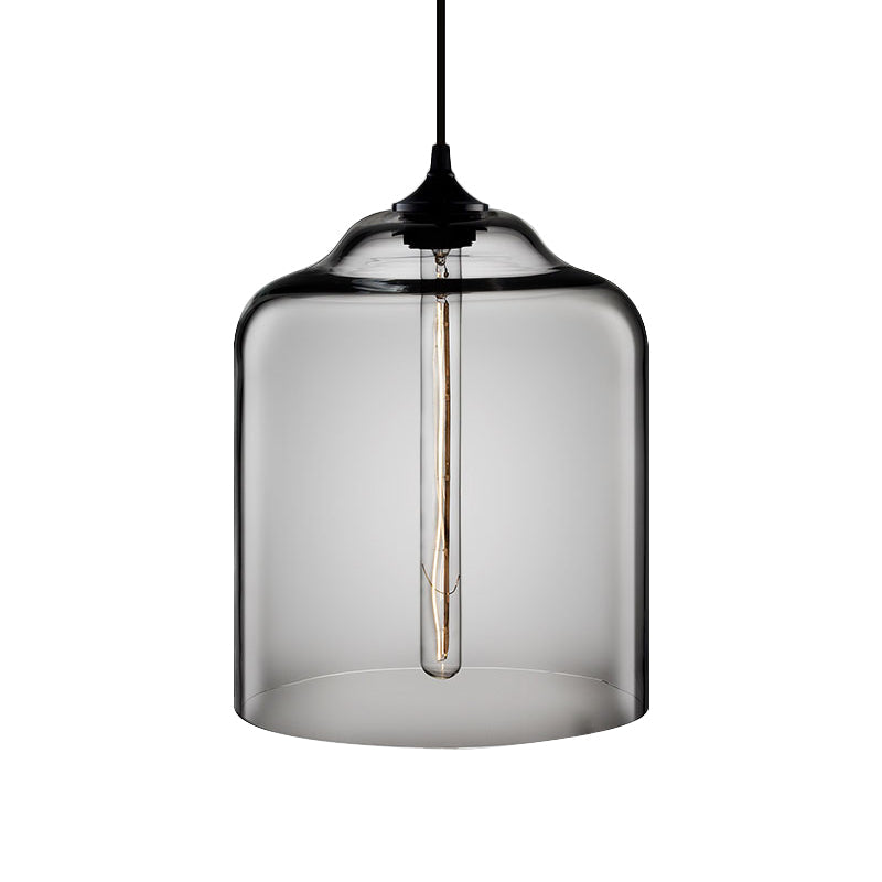 Cylindrical Industrial Pendant Lamp With Clear/Blue/Amber Glass For Restaurants