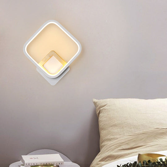 Diamond-Frame Led Wall Sconce: Minimalist White & Wood Light With Warm/White Glow