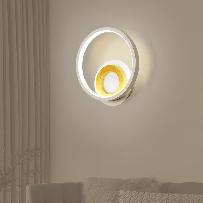 Nordic White And Wood Double Ring Led Wall Lamp - Warm/White Light For Home / Warm