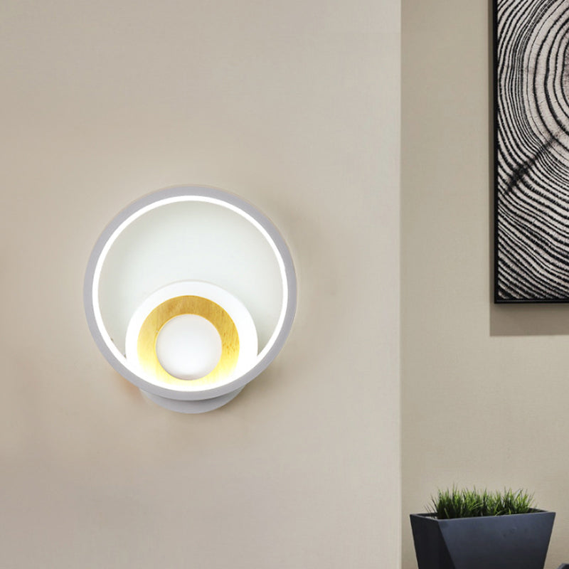 Nordic White And Wood Double Ring Led Wall Lamp - Warm/White Light For Home