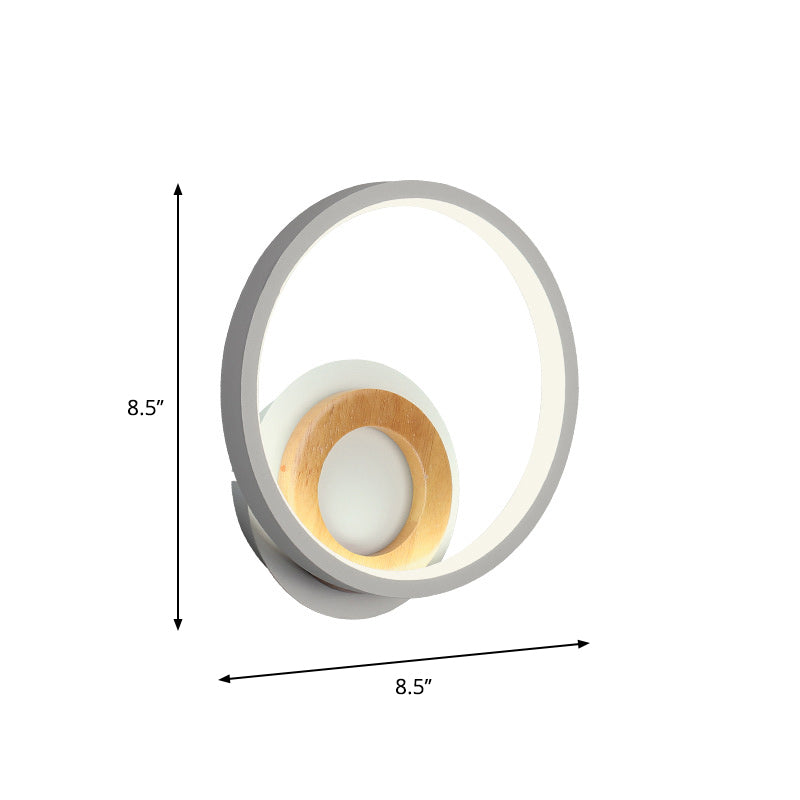 Nordic White And Wood Double Ring Led Wall Lamp - Warm/White Light For Home