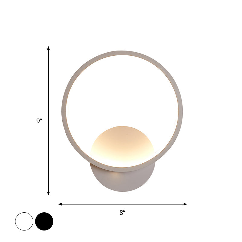 Modern Led Bedside Wall Light - Aluminum Minimalistic Sconce Lighting In Black/White 8/10/12.5 Dia