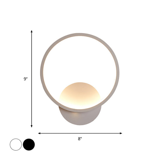 Modern Led Bedside Wall Light - Aluminum Minimalistic Sconce Lighting In Black/White 8/10/12.5 Dia
