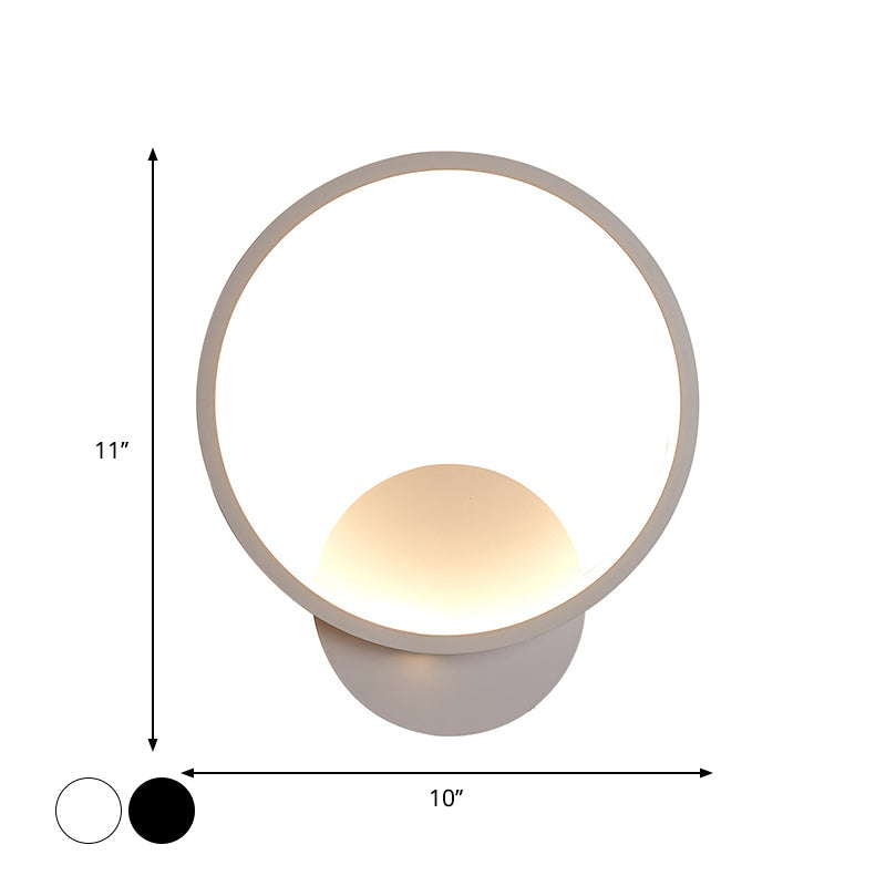 Modern Led Bedside Wall Light - Aluminum Minimalistic Sconce Lighting In Black/White 8/10/12.5 Dia