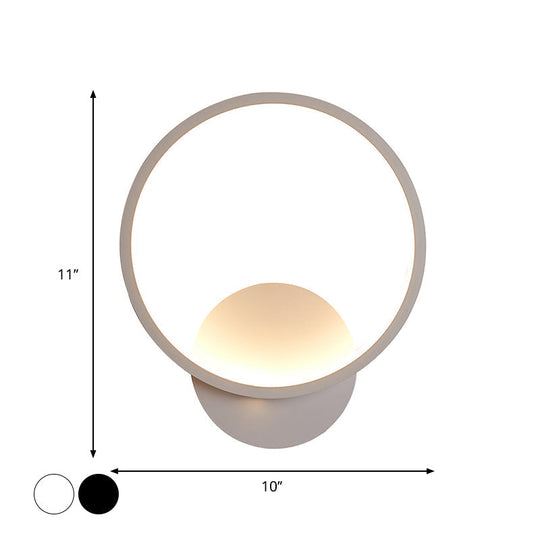 Modern Led Bedside Wall Light - Aluminum Minimalistic Sconce Lighting In Black/White 8/10/12.5 Dia