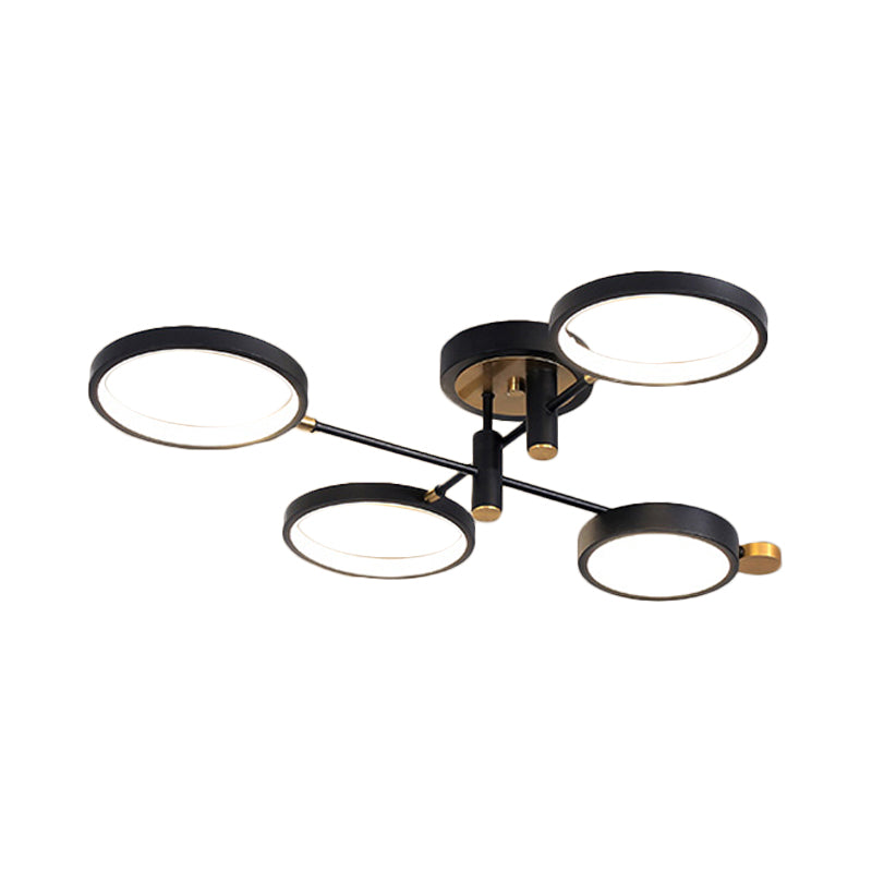 Modern 4 - Head Black/Gold Led Semi - Flush Ceiling Light In Warm/White/3 Color Options