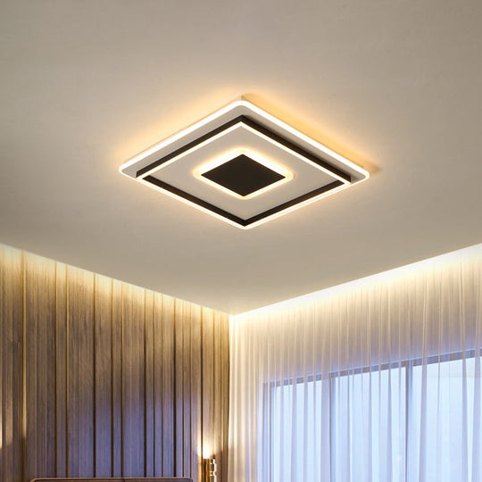 Modern Black Led Flush - Mount Ceiling Lamp With Acrylic Shade - Living Room Light White/3 Color /
