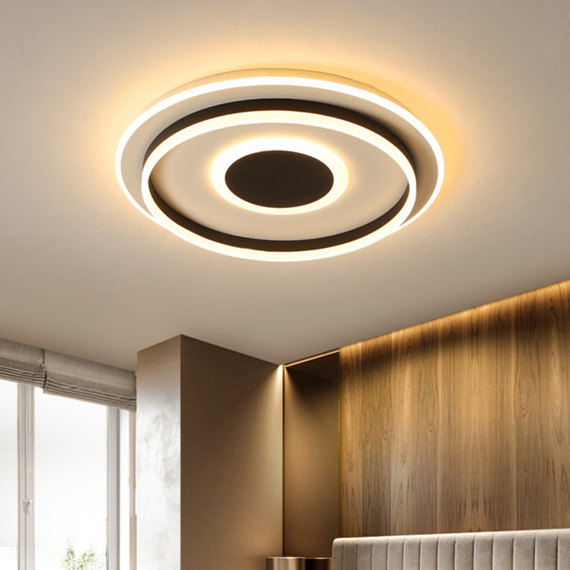 Modern Black Led Flush-Mount Ceiling Lamp With Acrylic Shade - Living Room Light White/3 Color