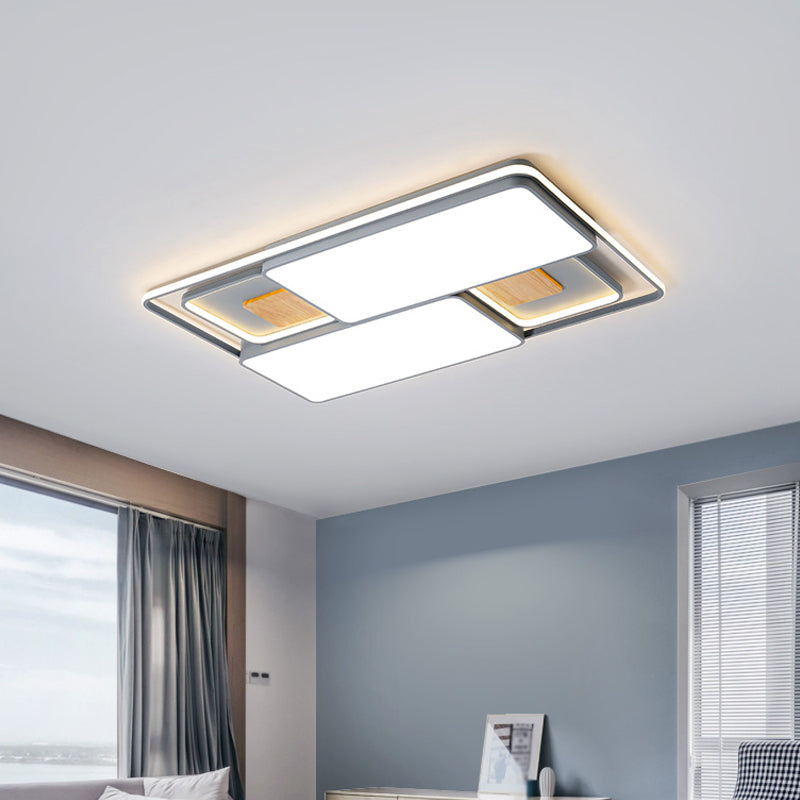 Minimalist Rectangular/Square Led Flushmount Ceiling Light In Grey/Black With Warm/White