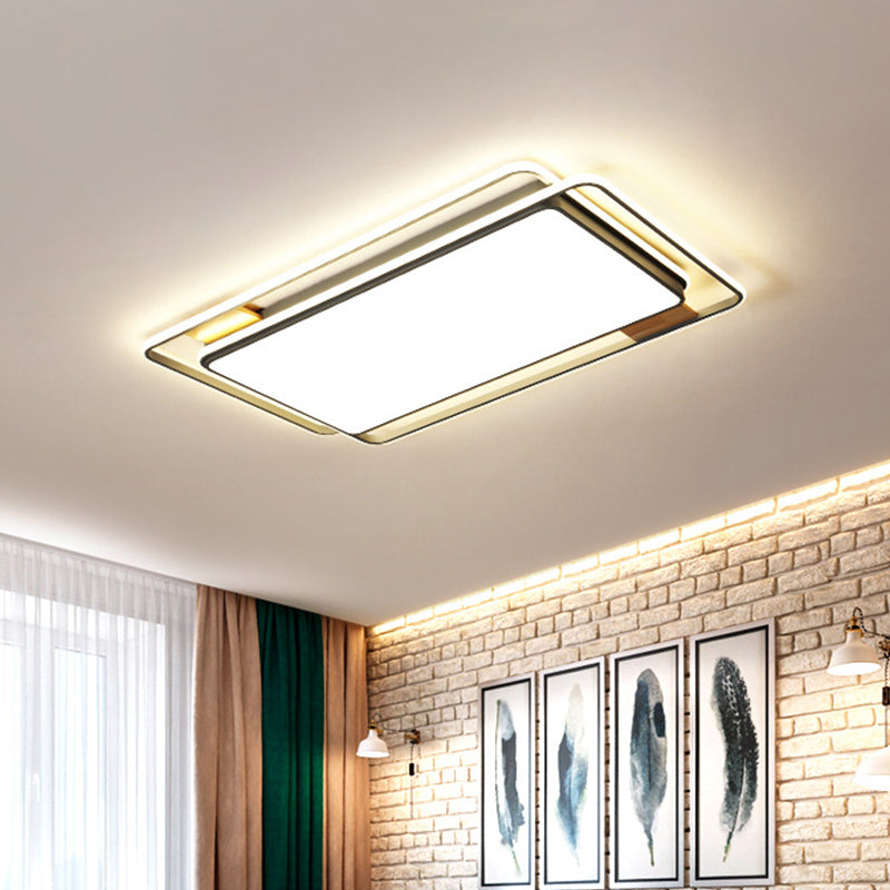 Simple Grey Led Rectangle Flush Mount Light Acrylic Close To Ceiling Lamp Warm/White/3 Color