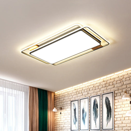 Simple Grey Led Rectangle Flush Mount Light Acrylic Close To Ceiling Lamp Warm/White/3 Color 37.5/43