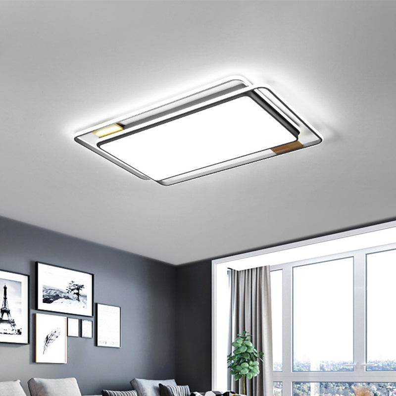 Simple Grey Led Rectangle Flush Mount Light Acrylic Close To Ceiling Lamp Warm/White/3 Color 37.5/43