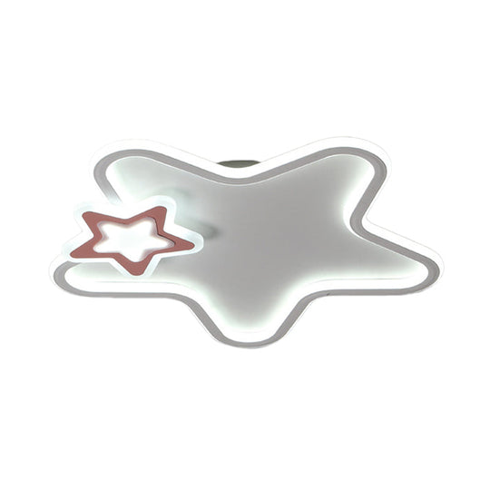 Kids Star Flush Ceiling Light: Cartoon Acrylic Black/Blue/Pink Led Lamp (Warm/White Light)