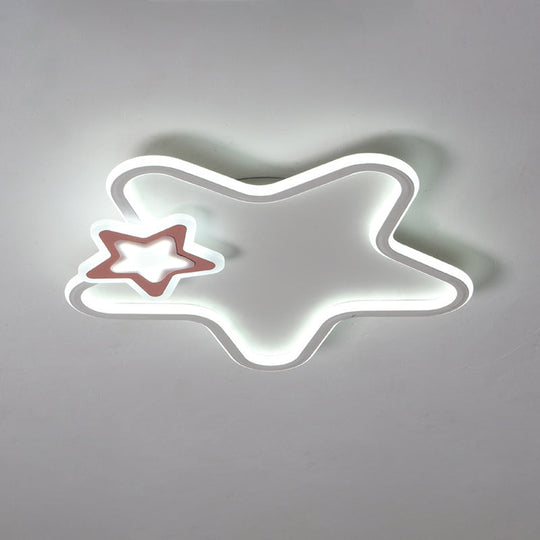 Kids Star Flush Ceiling Light: Cartoon Acrylic Black/Blue/Pink Led Lamp (Warm/White Light)