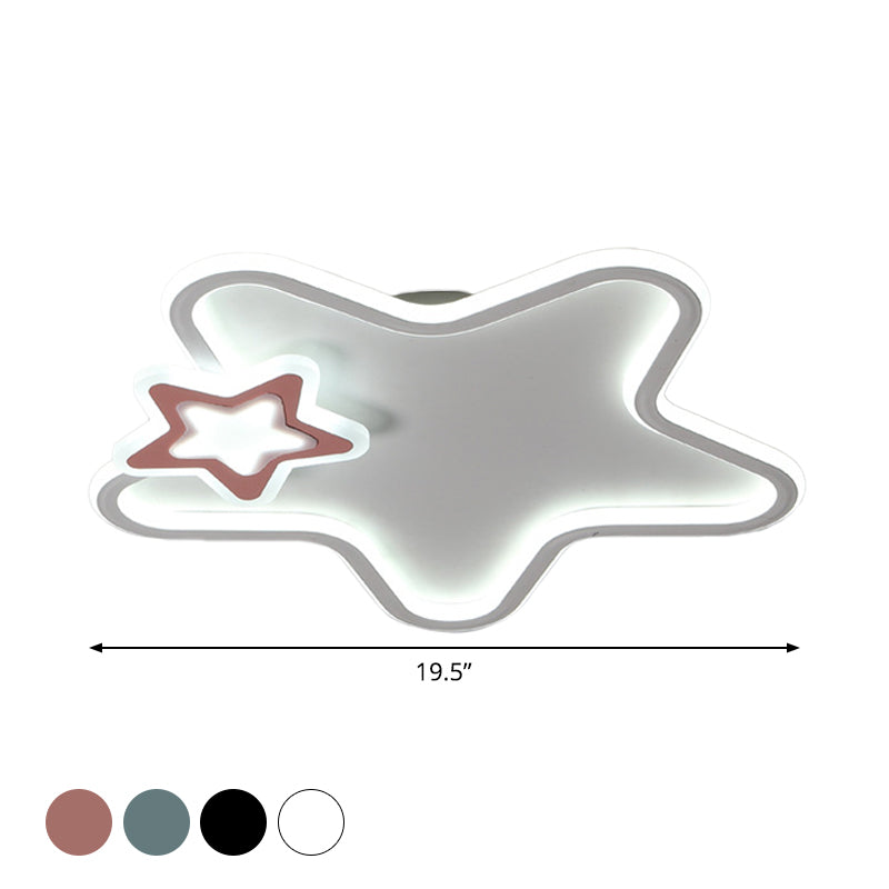 Kids Star Flush Ceiling Light: Cartoon Acrylic Black/Blue/Pink Led Lamp (Warm/White Light)