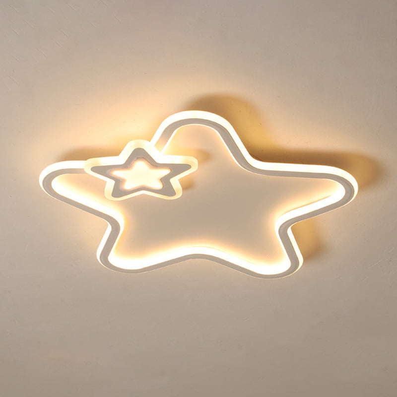 Kids Star Flush Ceiling Light: Cartoon Acrylic Black/Blue/Pink Led Lamp (Warm/White Light)
